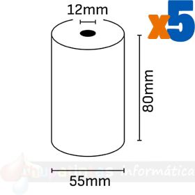Oqonos Rollo de Papel Térmico 80x55x12mm, Libre de BPA, FSC