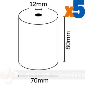 Oqonos Rollo de Papel Térmico 80x70x12mm, Libre de BPA, FSC