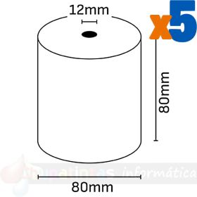 Oqonos Rollo de Papel Térmico 80x80x12mm, Libre de BPA, FSC