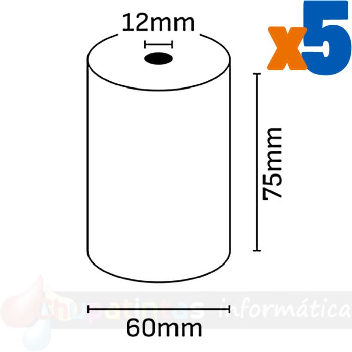 Oqonos Rollo de Papel Térmico 75x60x12mm, Libre de BPA, FSC