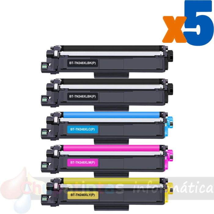 Brother TN248 Pack de 5 Cartuchos de Tóner Genéricos