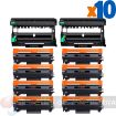Brother TN2420 Cartucho de Toner + DR2510/DR2400 Tambor de Imagen Pack de 10 Cartuchos Genericos