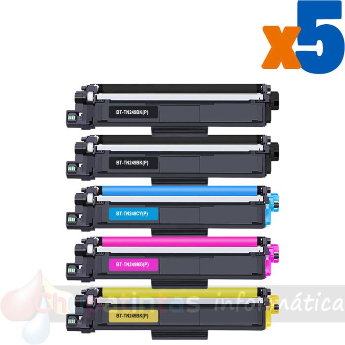 Brother TN249 Pack de 5 Cartuchos de Tóner Genéricos