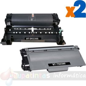 Brother TN3330/TN3380 Cartucho de Tóner + DR3300 Tambor de Imagen Pack de 2 Cartuchos Genéricos