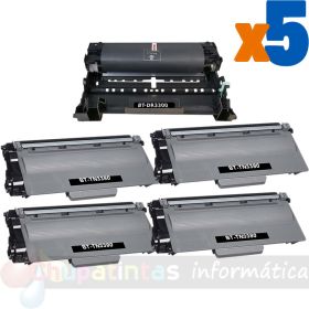 Brother TN3330/TN3380 Cartucho de Tóner + DR3300 Tambor de Imagen Pack de 5 Cartuchos Genéricos