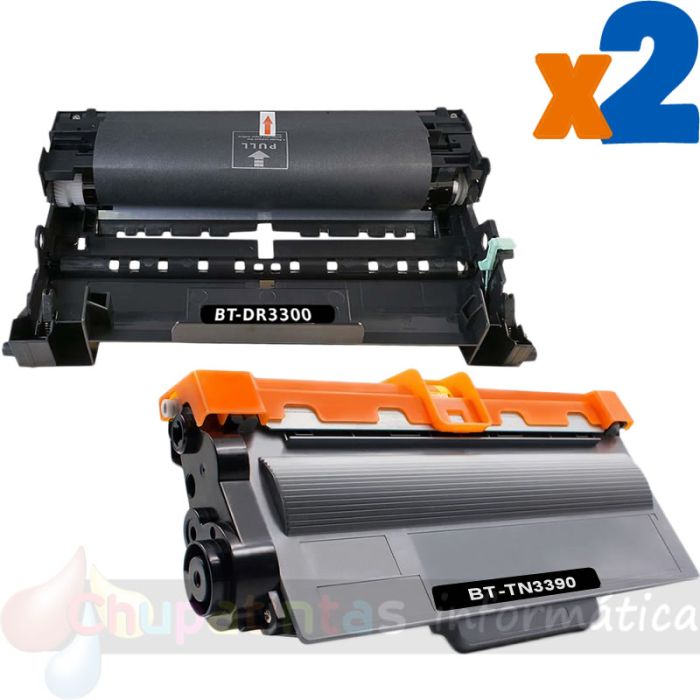 Brother TN3390 Cartucho de Toner + DR3300 Tambor de Imagen Pack de 2 Cartuchos Genéricos