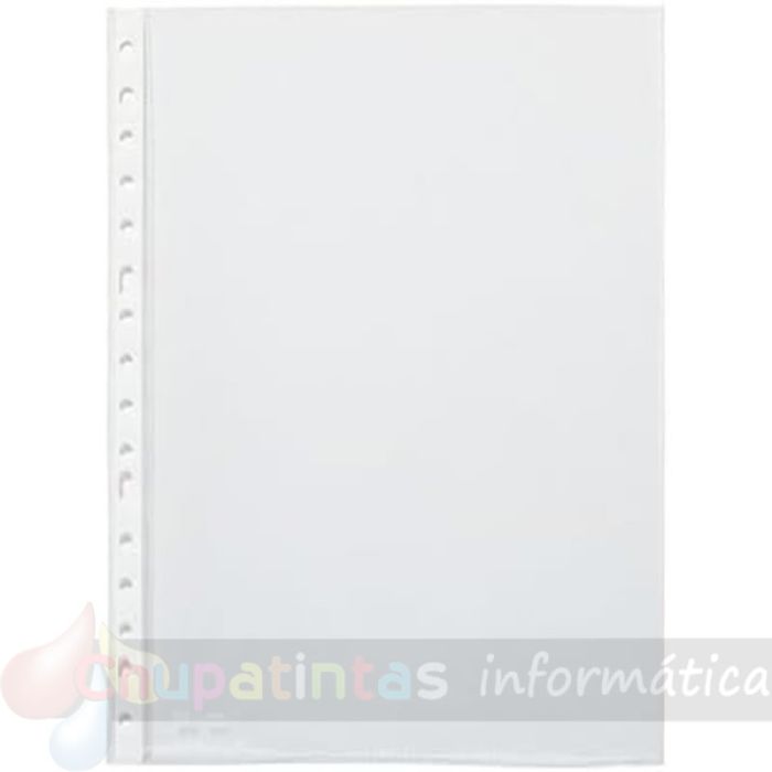 Pardo Pack de 100 Fundas Multitaladro A4 Transparentes 60 Micras - Acabado Piel de Naranja - Refuerzo en Blanco-2