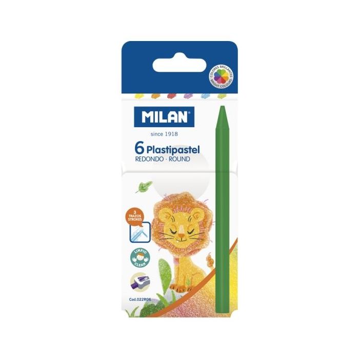 Milan Plastipastel Pack de 6 Ceras de Colores Redondas - Colores Surtidos
