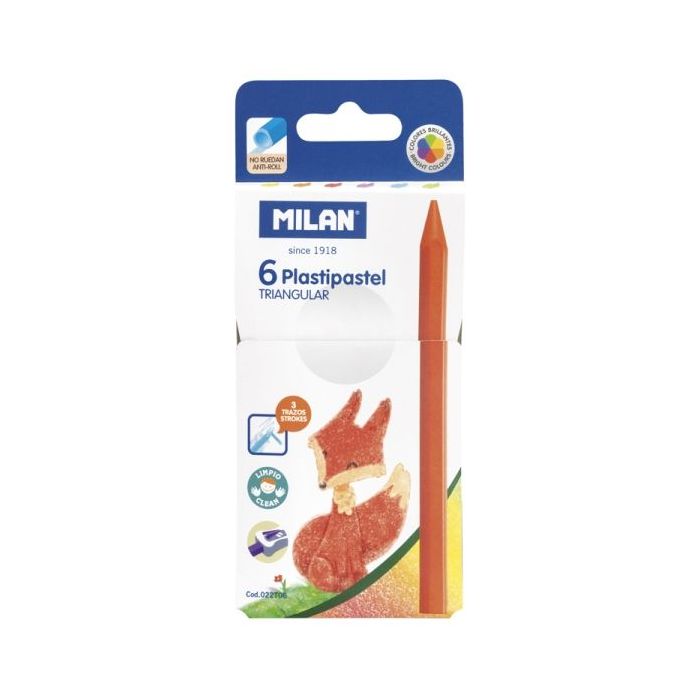 Milan Plastipastel Pack de 6 Ceras de Colores Triangulares - Colores Surtidos