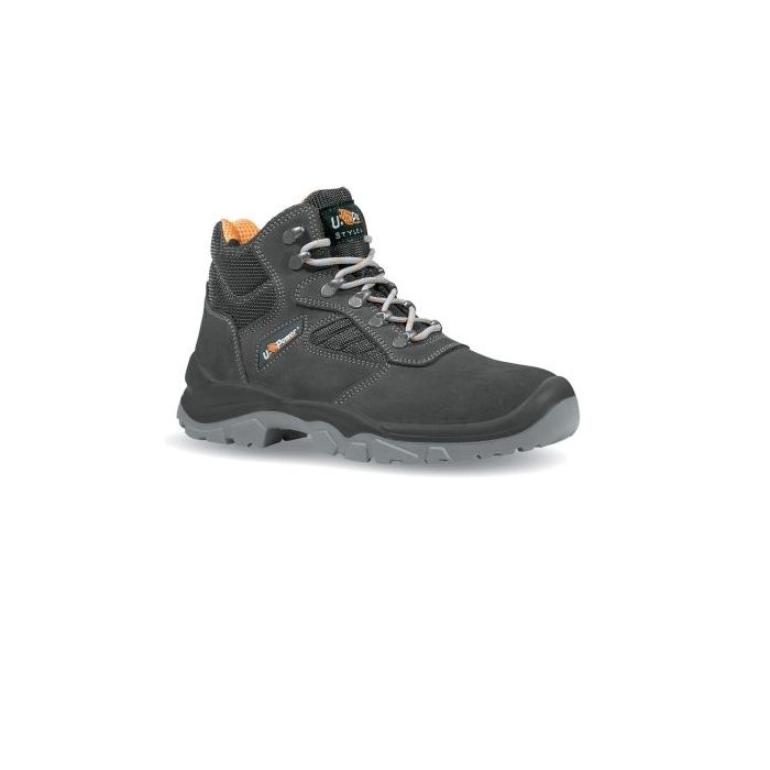 Upower Real L Calzado de Seguridad Altos - Talla 41 - Empeine en Gamuza Transpirable, Puntal en Acero, Antiperforacion, Antideslizante, Proteccion S1P FO SR - Color Gris