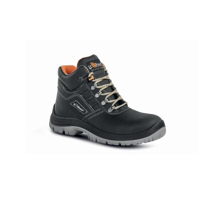 Upower Tanner L Calzado de Seguridad Altos - Talla 40 - Empeine en Cuero Impreso, Puntal en Acero, Antiperforacion, Antideslizante, Lamina de Acero Ergonomica, Suela PU/PU, Proteccion S1P FO SR - Color Negro