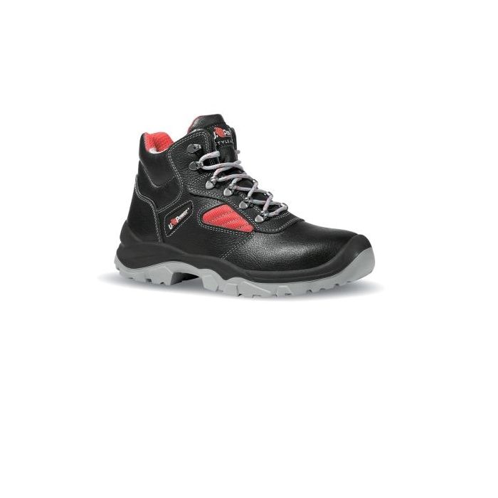 Upower Mayon L Calzado de Seguridad Altos - Talla 42 - Cuero Impreso Hidrofugo, Puntal en Acero, Antiperforacion, Suela Antideslizante, Proteccion S3 FO SR - Color Negro