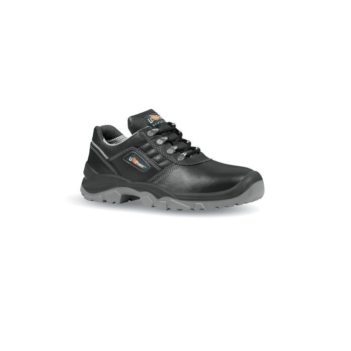Upower Tongue L Calzado de Seguridad Bajos - Talla 35 - Empeine Cuero Hidrofugo, Puntal Acero, Antiperforacion, Antideslizante, Lamina Acero Ergonomica, Suela PU/PU, Proteccion S3 FO SR - Color Negro