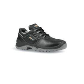 Upower Tongue L Calzado de Seguridad Bajos - Talla 38 - Empeine Cuero Hidrofugo, Puntal Acero, Antiperforacion, Antideslizante, Lamina Acero Ergonomica, Suela PU/PU, Proteccion S3 FO SR - Color Negro