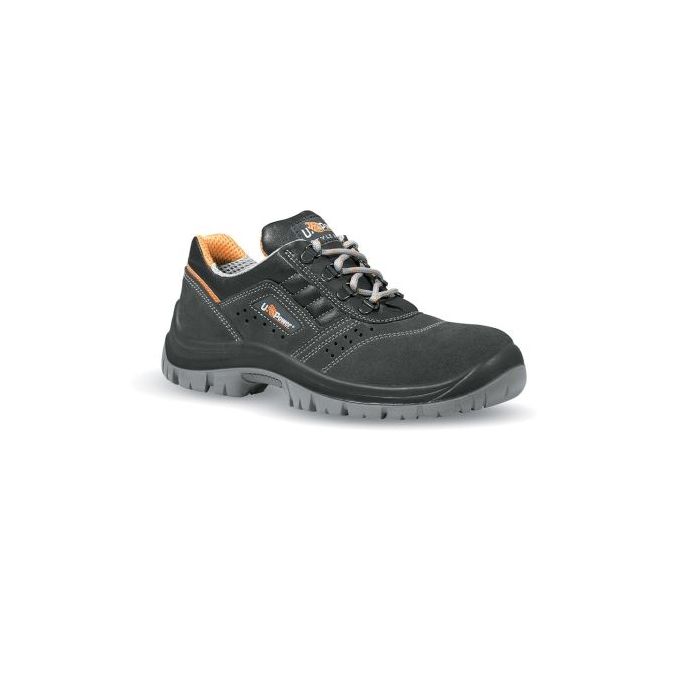 Upower Rotational L Calzado de Seguridad Bajos - Talla 46 - Empeine Gamuza Perforado, Puntal y Lamina de Acero, Suela Antideslizante PU/PU, Proteccion S1P FO SR - Color Gris Oscuro