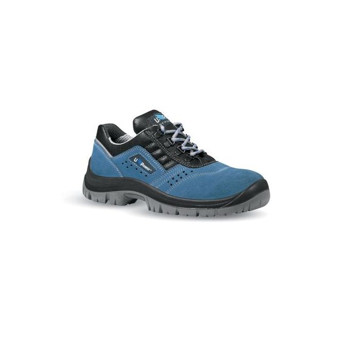 Upower Boss L Calzado de Seguridad Bajos - Talla 39 - Empeine Gamuza Perforado, Puntal y Lamina de Acero, Suela Antideslizante PU/PU, Proteccion S1P FO SR - Color Azul
