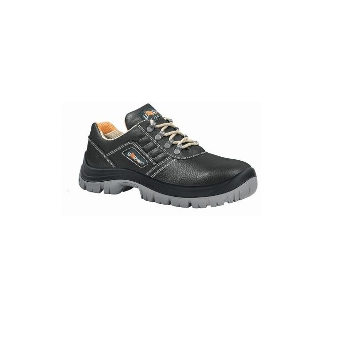 Upower Team L Calzado de Seguridad Bajos - Talla 42 - Empeine en Cuero Impreso, Puntal en Acero, Antiperforacion, Antideslizante, Lamina de Acero Ergonomica, Suela PU/PU, Proteccion S1P FO SR - Color Negro