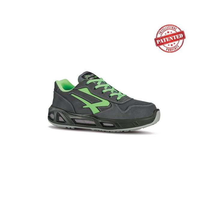 Upower Yoda Carpet S ESD Calzado de Seguridad Bajos - Talla 38 - Cuero Nubuck, Puntera de Aluminio, Hidrofugos, Antiarrugas, Antideslizantes, Proteccion S3S CI FO SR - Color Gris/Verde