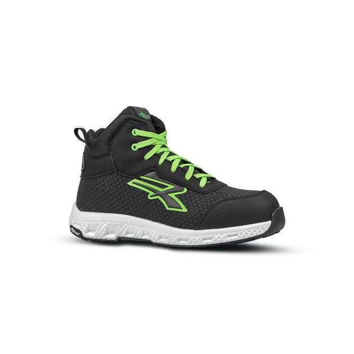 Upower Geb ESD Zapato Alto de Seguridad - Talla 46 - Resistente a la Abrasion e Hidrofugo, Transpirable y Ultraligero, Puntera Fibertoe, Plantilla Antiperforacion, Suela EVA con Agarre, Proteccion S3S CI HI HRO FO SR - Color Negro/Verde