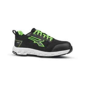 Upower Aton ESD Zapato Bajo de Seguridad - Talla 38 - Proteccion S1PS HI HRO FO SR, U-KNIT Elastico, Puntera Fibertoe, Plantilla Antiperforacion, Suela EVA - Color Negro/Verde