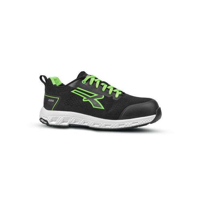 Upower Aton ESD Zapato Bajo de Seguridad - Talla 47 - Proteccion S1PS HI HRO FO SR, U-KNIT Elastico, Puntera Fibertoe, Plantilla Antiperforacion, Suela EVA y Caucho - Color Negro/Verde