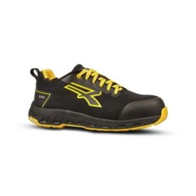 Upower Fitz ESD Zapato de Seguridad - Talla 43 - Corte U-KNIT Elastico, Puntera Fibertoe, Plantilla Antiperforacion Ultraligera, Suela EVA, Proteccion S1PS HI HRO FO SR - Color Negro/Amarillo