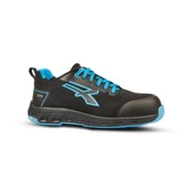 Upower Deon ESD Calzado de Seguridad Bajo - Talla 48 - Corte U-KNIT Elastico, Puntera Fibertoe, Plantilla Antiperforacion Ultraligera, Suela EVA, Proteccion S1PS HI HRO FO SR - Color Negro/Azul