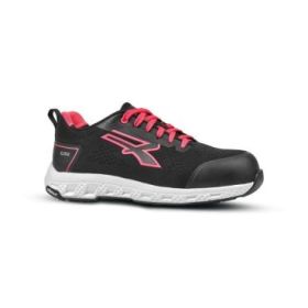 Upower Maya ESD Calzado de Seguridad - Talla 42 - Maxima Proteccion y Comodidad, Corte U-KNIT Elastico, Puntera Fibertoe, Plantilla Antiperforacion Ultraligera, Suela EVA Antideslizante, Proteccion S1PS HI HRO FO SR - Color Negro/Rosa