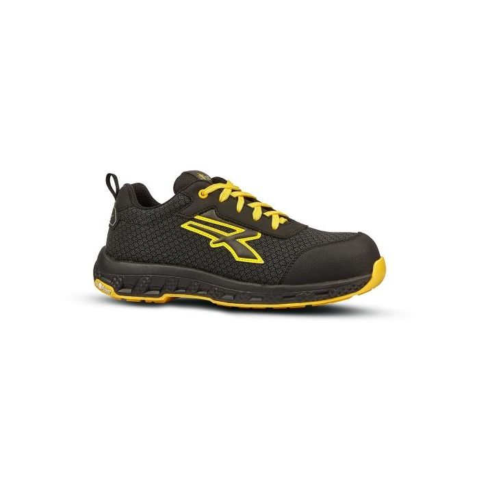 Upower Maverick ESD Calzado de Seguridad - Talla 43 - Resistente a la Abrasion e Hidrofugo, Puntera Fibertoe, Plantilla Antiperforacion Ultraligera, Suela EVA, Proteccion S3S CI HI HRO FO SR - Color Negro/Amarillo