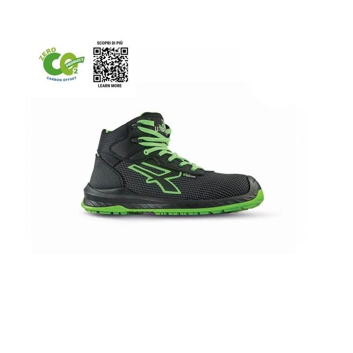 Upower Lake UK S ESD Calzado de Seguridad Carbon Neutral - Talla 35 - Proteccion S3S CI FO SR, Puntera AirToe Composite, Antideslizante, Resistente al Aceite, Antiestatica - Color Negro/Verde