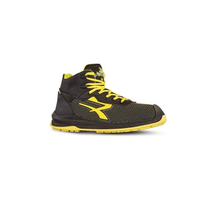 Upower Domingo S Calzado de Seguridad Altos - Talla 45 - Resistencia a la Abrasion, Transpirables, Hidrofugos, Puntera Airtoe Composite, Antiperforacion Textil, Suela Antideslizante, Proteccion Contra Frio - Color Negro/Amarillo