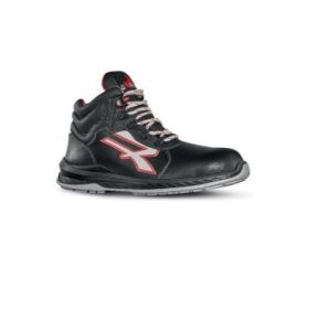 Upower Boston S ESD Calzado de Seguridad Hidrofugos de Piel Flor - Talla 40 - Suela Antideslizante, Antiestatica, Resistente al Aceite y Abrasion, Proteccion Contra el Frio, Puntera Ligera, Antiperforacion - Color Negro/Rojo