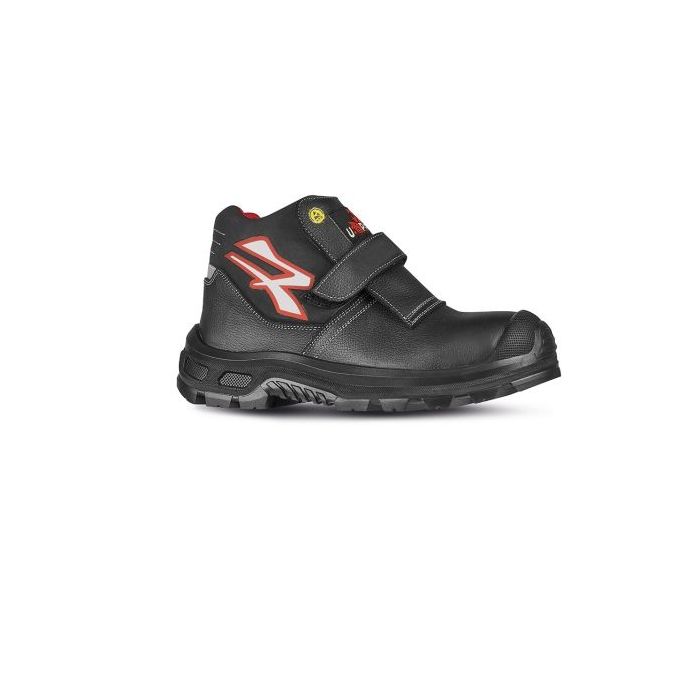 Upower Dubai UK S ESD Calzado de Seguridad con Velcro - Talla 40 - Piel Flor Grana Mina Hidrofuga, Puntera Airtoe Composite, Suela Antideslizante, Proteccion S3S CI FO SR - Color Negro/Rojo