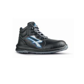 Upower Tenerife S Calzado de Seguridad Hidrofugos - Talla 41 - Piel Flor Grana Mina, Suela Vibram Antideslizante, Resistente al Aceite, Puntera Airtoe Composite, Sistema Antiperforacion - Color Negro/Azul