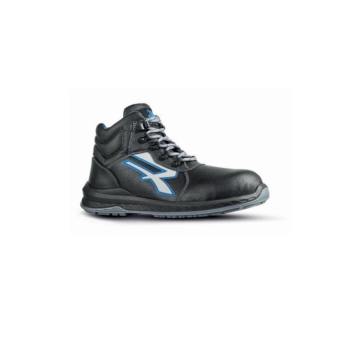 Upower Tenerife S Calzado de Seguridad Hidrofugos - Talla 46 - Piel Flor Grana Mina, Suela Vibram Antideslizante, Resistente al Aceite, Antiestatica, Puntera Airtoe Composite - Color Negro/Azul