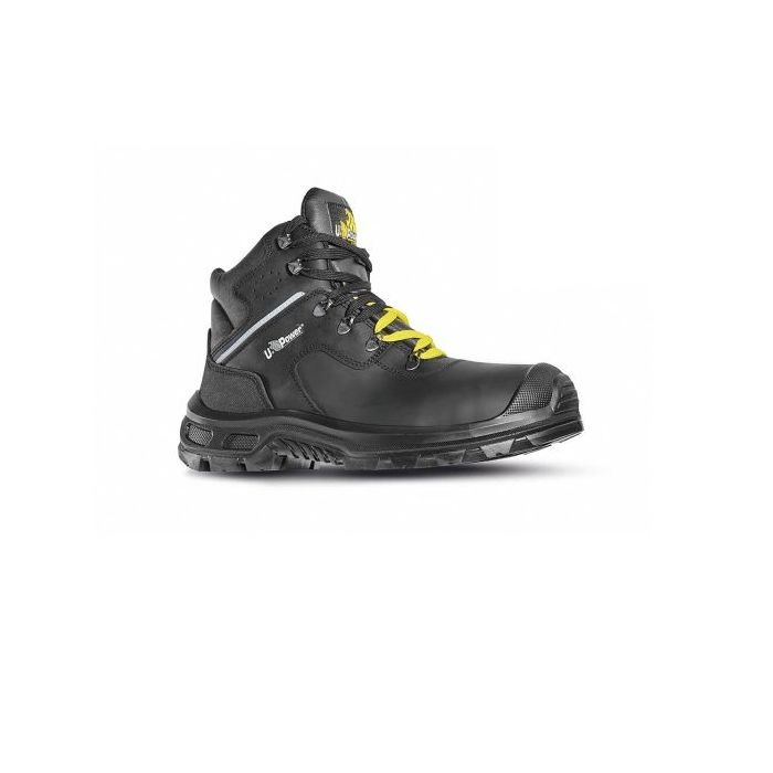 Upower Quill L ESD Calzado de Seguridad Antiestaticos - Talla 44 - Piel Pull-Up Hidrofuga, Resistencia a Abrasion y Traccion, Punta AirToe Composite, Sistema Anti-Perforacion, Forro Transpirable, Proteccion S3S CI FO SR - Color Negro/Amarillo