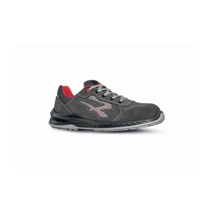Upower Radial S ESD Calzado de Seguridad con Puntera Airtoe Composite - Talla 44 - Suela Antideslizante Resistente al Aceite, Antiestaticos, Sistema Antiperforacion, Plantilla Antifatiga - Color Gris/Rojo