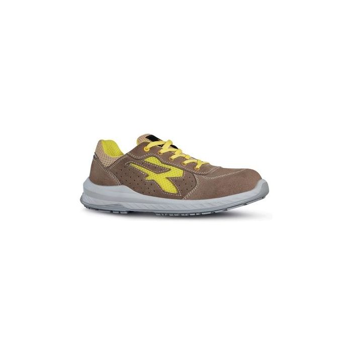 Upower Reflex S ESD Calzado de Seguridad Ligero - Talla 38 - Puntera Compuesta, Antiperforacion Textil, Suela Antideslizante y Antiestatica, Plantilla Antifatiga, Transpirable - Color Beige/Amarillo