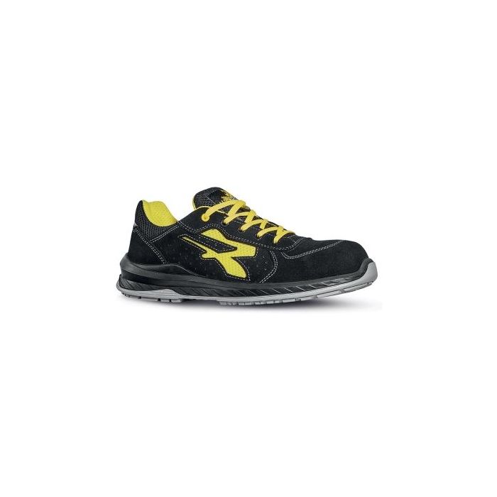 Upower Vortix S ESD Calzado de Seguridad Ligero y Resistente - Talla 42 - Gamuza Perforada, Suela Antideslizante, Resistente al Aceite, Antiabrasion, Puntera AirToe Composite - Color Negro/Amarillo
