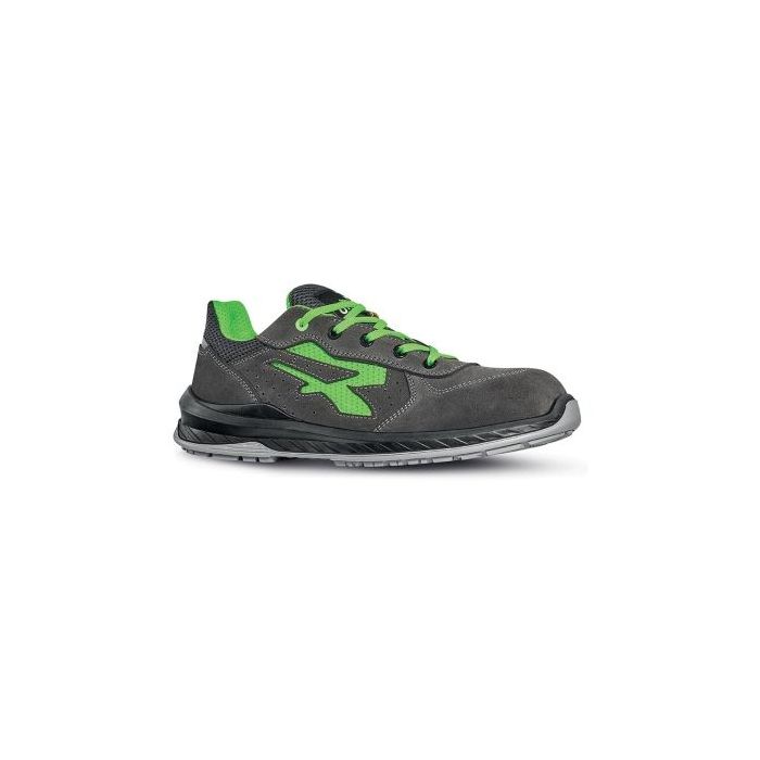 Upower Denver S ESD Calzado de Seguridad Comodo - Talla 37 - Gamuza Perforada, Transpirable, Plantilla Antifatiga, Puntera Airtoe Composite, Suela Antideslizante, Proteccion S1PS FO SR - Color Gris/Verde