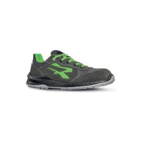 Upower Denver S ESD Calzado de Seguridad Comodo - Talla 46 - Gamuza Perforada, Transpirable, Plantilla Antifatiga, Puntera Airtoe Composite, Antiperforacion, Suela Antideslizante - Color Gris/Verde