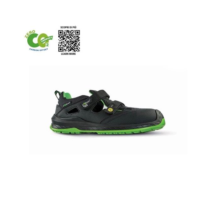 Upower Brook UK S ESD Calzado de Seguridad - Talla 37 - Anti-Perforacion, Puntera Ultraligera, Forro Transpirable, Suela Antideslizante, Carbon Neutral - Color Negro/Verde