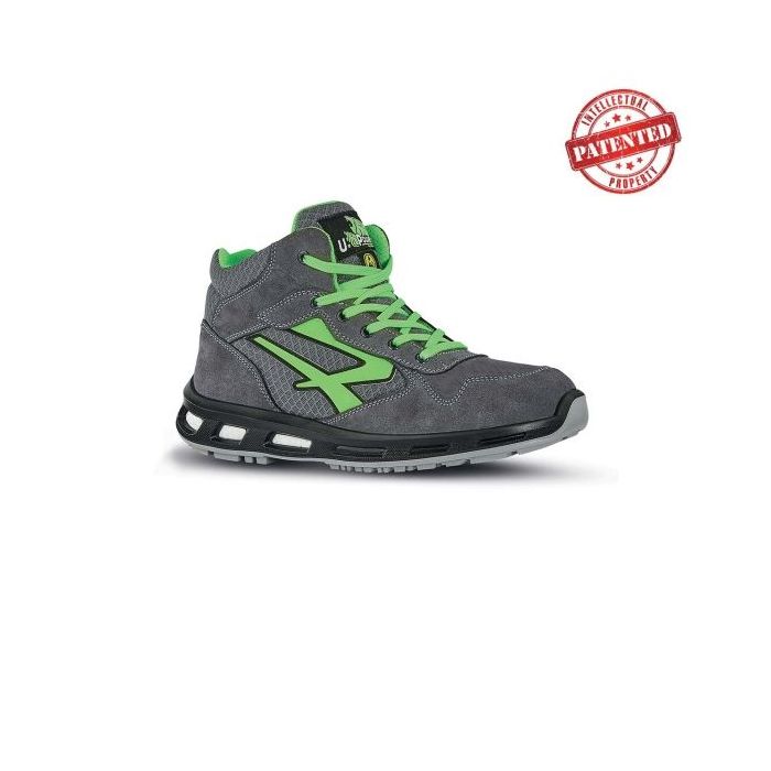 Upower Ramas S ESD Calzado de Seguridad Altos - Talla 42 - Ligeros y Comodos, Puntera de Aluminio, Antideslizante, Suela de Poliuretano, Proteccion S1PS FO SR - Color Gris/Verde