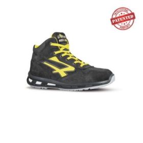 Upower Shot S ESD Calzado de Seguridad Altos - Talla 37 - Cuero Nubuck, Puntera de Aluminio, Hidrofugos, Antiarrugas, Antideslizantes, Suela de Poliuretano, Proteccion S3S CI FO SR - Color Negro/Amarillo