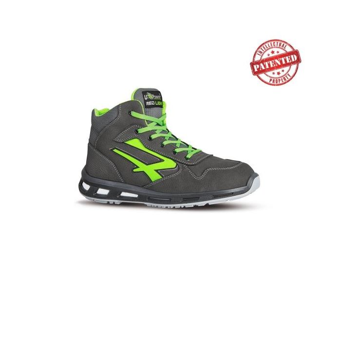 Upower Hummer S ESD Calzado de Seguridad Altos - Talla 36 - Cuero Nubuck Resistente, Puntera de Aluminio, Hidrofugos, Antiarrugas, Suela Antideslizante, Proteccion S3S CI FO SR - Color Gris/Verde