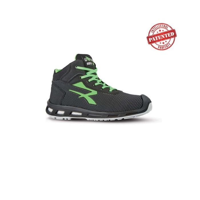 Upower Hard S ESD Calzado de Seguridad - Talla 42 - Puntera AirToe Aluminium, Antipinchazos, Parte Superior Repelente al Agua, Suela Infinergy, Proteccion S3S CI FO SR - Color Gris Oscuro/Verde