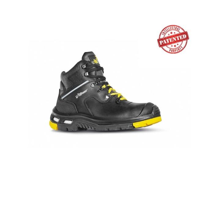 Upower Ronan S Calzado de Seguridad - Talla 43 - Aislamiento Contra Temperaturas Extremas, Piel Pull-Up, Puntera de PU, Suela Antideslizante, Plantilla Antiperforacion, Proteccion S3S CI HI HRO FO SR - Color Negro/Amarillo