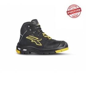 Upower Cosmo S Calzado Altos de Seguridad Laboral - Talla 39 - Piel Pull-Up Suave, Refuerzos Puntera PU, Costuras Kevlar, Suela PU/Vibram, Puntera Aluminio AirToe, Antiperforacion Textil - Color Negro/Amarlllo