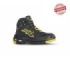 Upower Cosmo S Calzado Altos de Seguridad - Talla 45 - Piel Pull-Up Suave, Hidrofugos, Puntera Aluminio AirToe, Suela PU/Vibram, Costuras Kevlar, Proteccion S3S CI HI HRO FO SR - Color Negro/Amarlllo