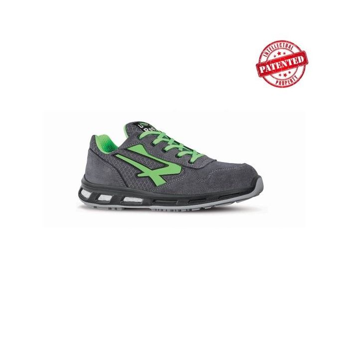 Upower Point S ESD Calzado de Seguridad Bajos - Talla 39 - Parte Superior de Nailon Ultraflexible y Gamuza Suave, Puntera de Aluminio, Antiarrugas, Antideslizante, Suela de Poliuretano, Proteccion S1PS FO SR - Color Gris Oscuro/Verde